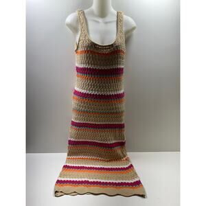 Paper Heart Crochet Striped Knit Body Con Maxi Dress Women’s Boho Hippie Coquett